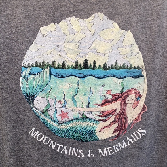 Mountains & Mermaids Gray Vneck Tee - Picture 4 of 4